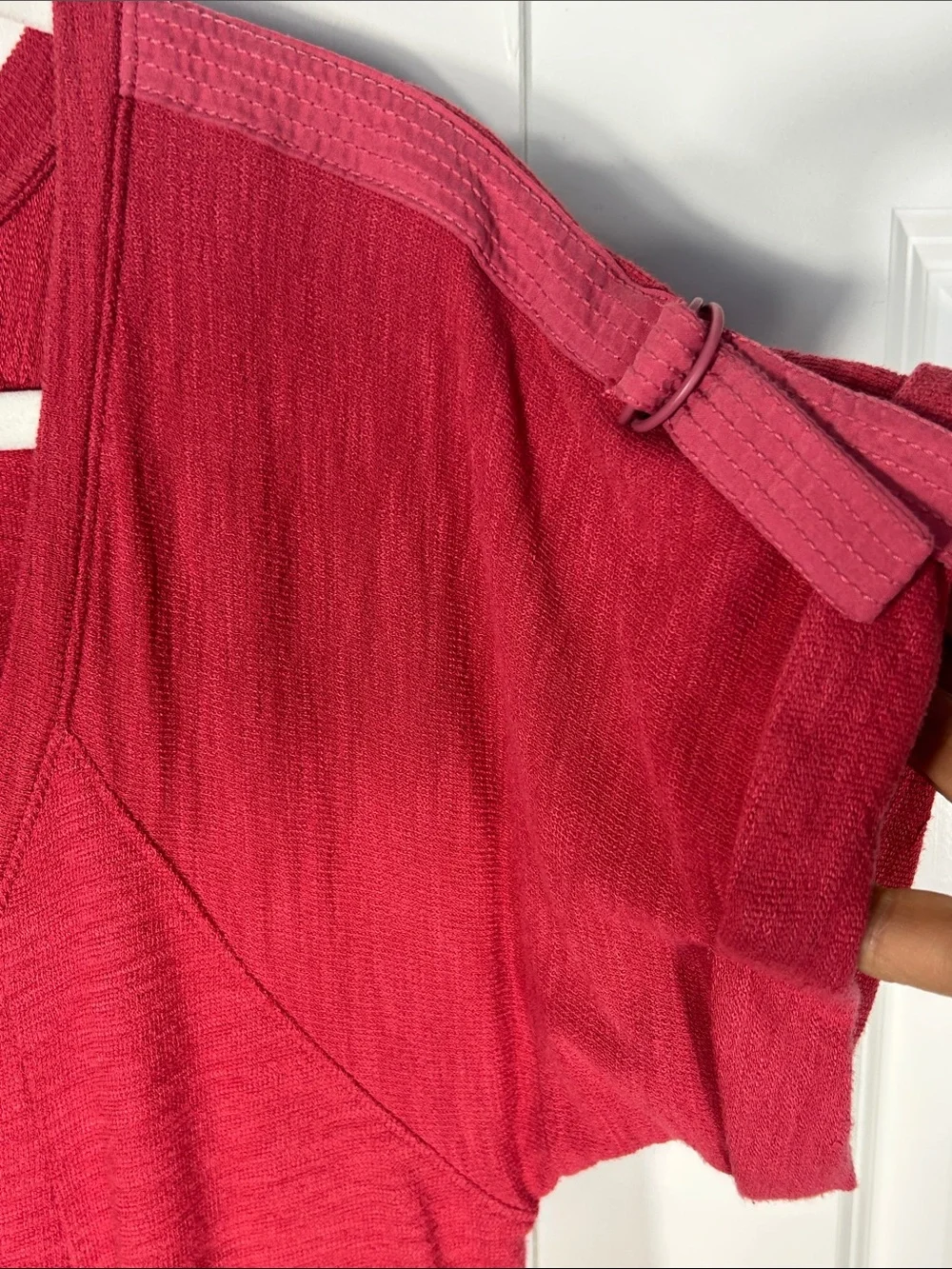 Anthropologie Saturday Sunday Raspberry Red V-Neck Tiered Dress Size Medium